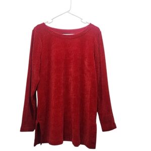 J. Jill Wearever Vibrant Red Ribbed Chenille Long Sleeve Tunic Sweater Size M